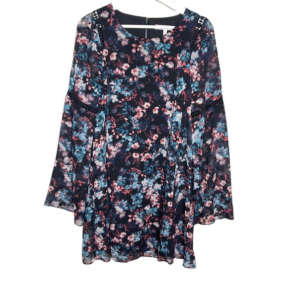 BCBGeneration Floral Swing Dress Medium Black Long Sleeve Boho - Picture 1 of 13